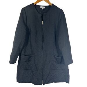 Susan Graver Jacket Large Black Full Zip Mono Textured Floral Tunic